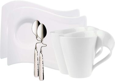 Капучино-сервіз Villeroy & Boch NewWave Premium, 8 предметів на 4 персони, білий, хвильовий дизайн, для посудомийної машини та мікрохвильової печі