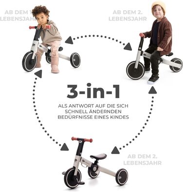 Триколісний велосипед Kinderkraft 4TRIKE 3в1: біговел, самокат, з сидінням, сірий, від 12 міс. до 5 років