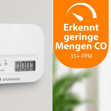 Smartwares Ко-Детектор газу 85 дБ – Сенсор на 10 років – Сповіщення через додаток – Кнопка тестування & безшумний режим – FGA-13800, на батарейках, білий