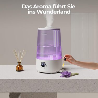 Зволожувач повітря Homvana для спальні, 3.6L, 360° Cool Mist, 34 години роботи, тихий 16dB, для рослин, сірий