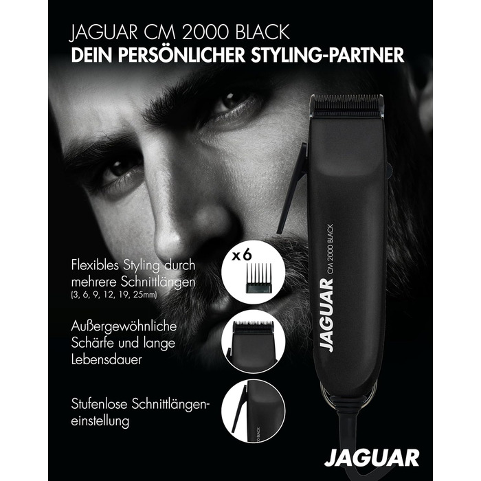 Професійна машинка для стрижки волосся JAGUAR CM 2000, чорна, мережа, швидкознімна, насадки