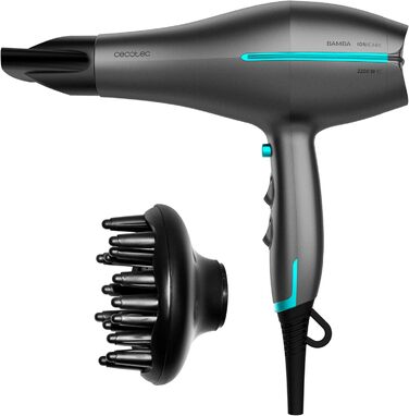 Фен Cecotec Bamba IoniCare 5300 Maxi Aura: 2200 Вт, AC-двигун, холодний струмінь, дифузор та концентратор, чорний