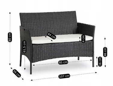 Комплект садових меблів MEBEL ELITE з пластику, чорний, 4 предмети