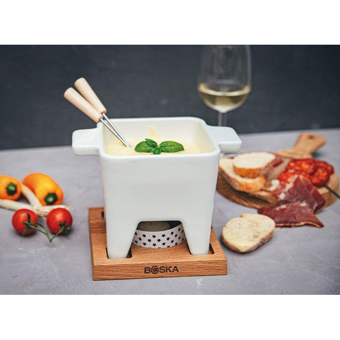 Фондю Boska Tapas Bianco L - для сиру та соусів, 600 мл - з підставкою та свічкою, для мікрохвильової печі та посудомийної машини
