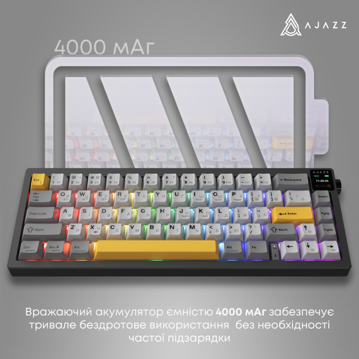 Бездротова механічна клавіатура Ajazz AK650 Flying Fish Switch - Black (AK650-FF-BGY)