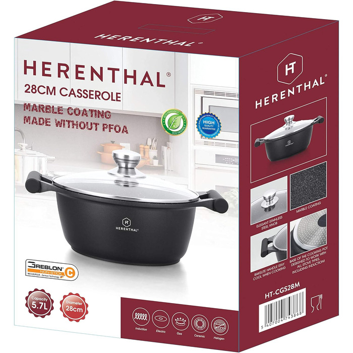 Каструля Royalty Line RL-BS28M 5.7 л, антипригарна, індукційна, з кришкою, чорна, 28 см