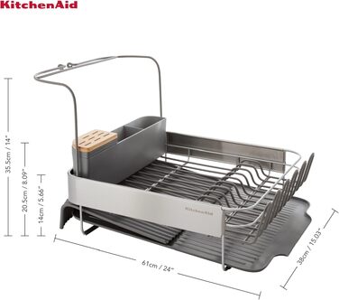 Компактна підставка для сушіння посуду KitchenAid, колір вугільний (сірий), 61.5 x 38.5 x 37.5 см