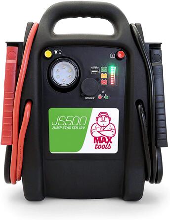Бустер для авто MAXTOOLS JS500 2200A 22Ah: пусковий пристрій (джампстартер) для 12V дизельних та бензинових двигунів, Powerbank з LED-ліхтарем та USB