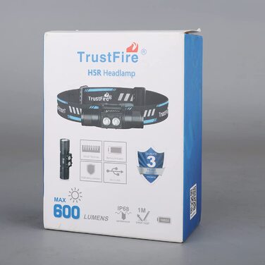 Налобний ліхтар TrustFire H5R, 600 лм, LED, водонепроникний, акумуляторний, для бігу, 5 режимів, з ремінцем