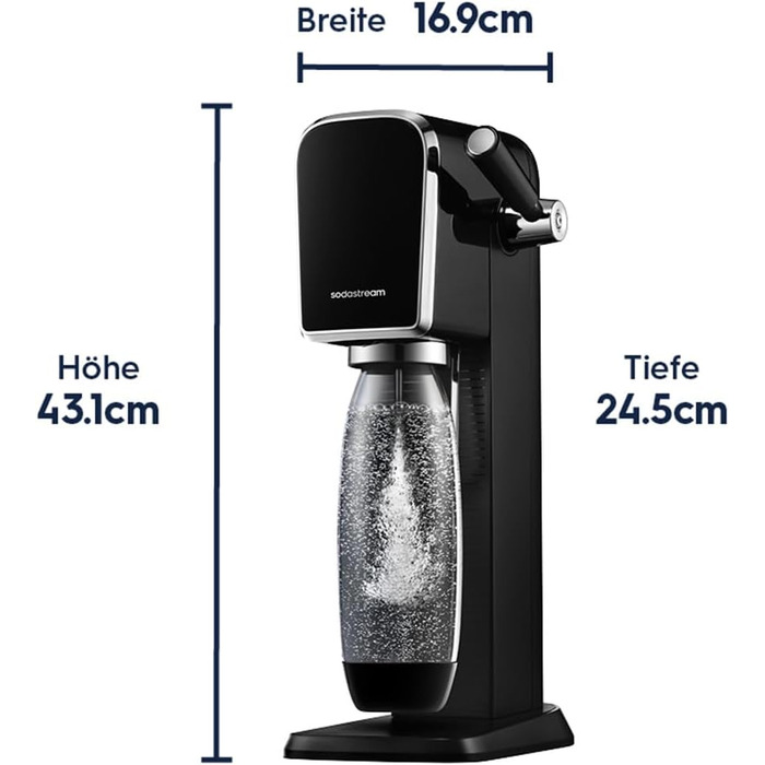 Сифон для газування води SodaStream ART, пляшка 1л та циліндр CO2, чорний