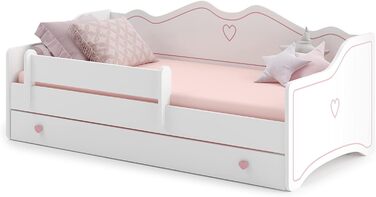 Дитяче ліжко Kids Collective 80x160 см з висувним ліжком і двома матрацами, захист від падіння, трансформер, біло-рожеве, для дівчаток, принцеса, диван-ліжко