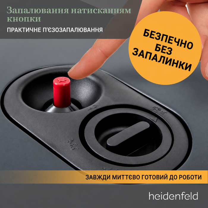 Газовий обігрівач Heidenfeld Inferno GH100, 4200 Вт, для приміщень, для балонів до 15 кг, чорний (Газовий балон не входить у комплект)