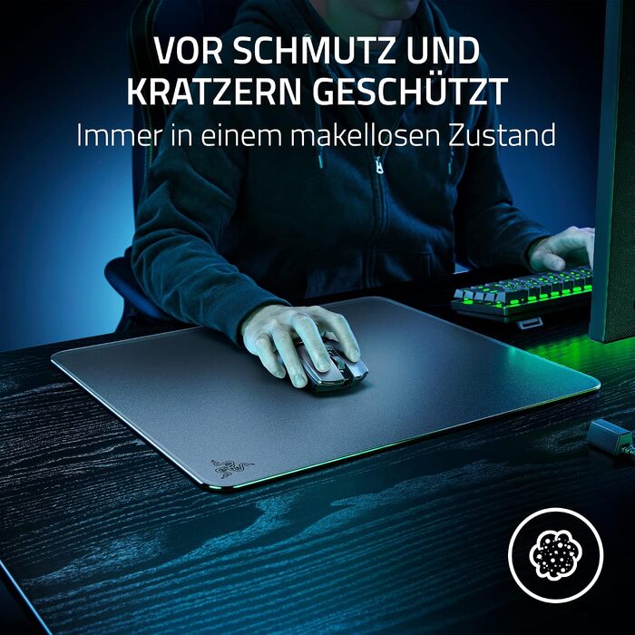 Скляний килимок для миші Razer Atlas — преміум ігровий килимок із загартованого скла, мікрогравірована гладка поверхня, стійкість до бруду та подряпин, чорний (450 x 400 x 5 мм)