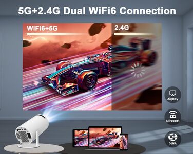 Портативний проєктор Mini Beamer 4K з Android 11: Smart, електричний фокус, 5G WiFi 6, BT 5.0, Full HD 1080P, 260ANSI, авто-корекція трапецеїдальних спотворень, 5W динамік