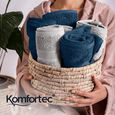Набір рушників Komfortec 8 шт, 100% бавовна, фротте, 4 банних 70x140 см і 4 для рук 50x100 см, м'які, сріблясто-бірюзові