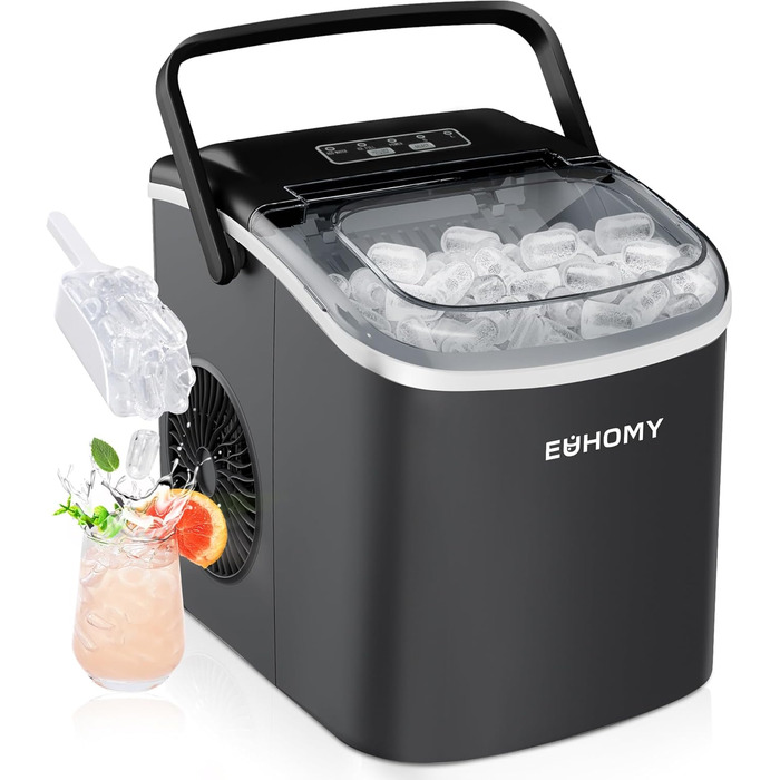 Машина для приготування льоду EUHOMY, 12 кг/24 год, чорна, самоочисна, 1.2 л