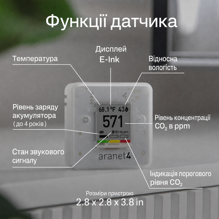 Aranet4 Home: Бездротовий датчик якості повітря для дому, офісу або школи (CO2, температура, вологість)