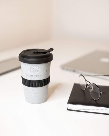 Порцелянова чашка для кави Mahlwerck Coffee-to-go 400 мл, з герметичною кришкою, бетонний дизайн, сіра