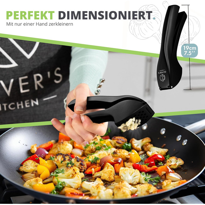 Преміум-прес для часнику Oliver's Kitchen® - зручний та легко миється - подрібнює часник та імбир без лушпиння - міцний, матовий чорний