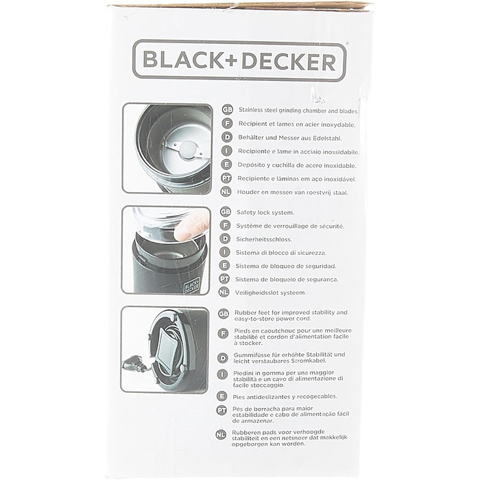 Кавомолка Black+Decker BXCG150E, 150 Вт, пластик, чорна, для 12 чашок, для кавових зерен
