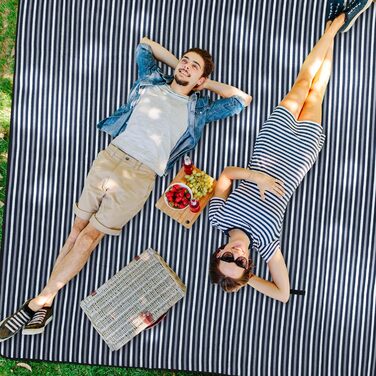Пікнік килимок XXL Relaxdays 200x200 см, фліс, водонепроникний, теплоізоляційний, з ручкою, синій/сірий/білий