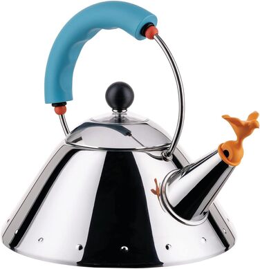 Чайник Alessi 9093/1 LAZ зі сталі 18/10 для індукційних плит, світло-блакитний, з магнітним дном та свистком у формі пташки