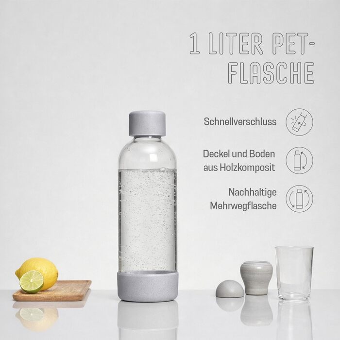 Сифон для газування води Mysoda Woody Wassersprudler (Pigeon), сірий, з CO2-циліндром