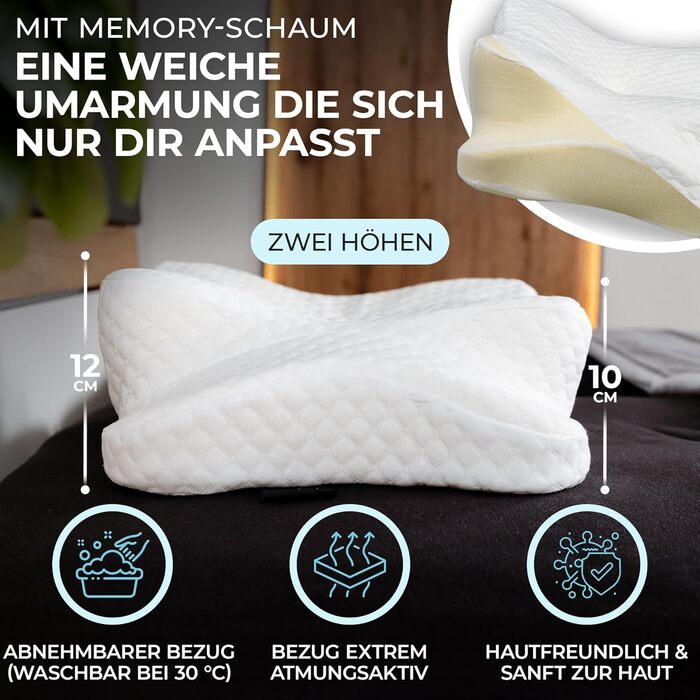 Подушка для шиї з Memory Foam, ергономічна, Oeko-TEX®, регулює температуру, біла