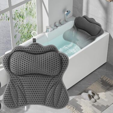 Подушка для ванни з 6 присосками, сітчаста технологія 4D Air Mesh, підтримка голови, шиї, плечей та спини, підходить для всіх ванн (Сіра)