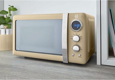Мікрохвильова піч Swan Retro SM22030CNEU 20 л, 800 Вт, 5 режимів, розморожування, таймер 60 хв, вінтажний дизайн, кремова, дзеркальні дверцята