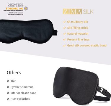 Шовкова маска для сну ZIMASILK з 100% натурального шовку тутового шовкопряда, 22 моме, м'яка та зручна, чорна