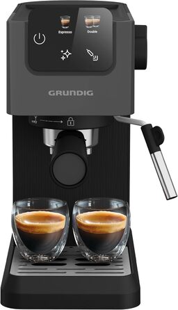 Кавоварка еспресо GRUNDIG KSM 4330 з насадкою для спінювання молока, сенсорним дисплеєм, для меленої кави, знімний резервуар, 1626 Вт, пам’ять, чорна