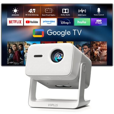Smart Beamer VOPLLS 1080P Full HD WiFi 800ANSI: Міні-проектор з автофокусом та корекцією трапеції для дому/вулиці, підключення до телефону, сіро-білий