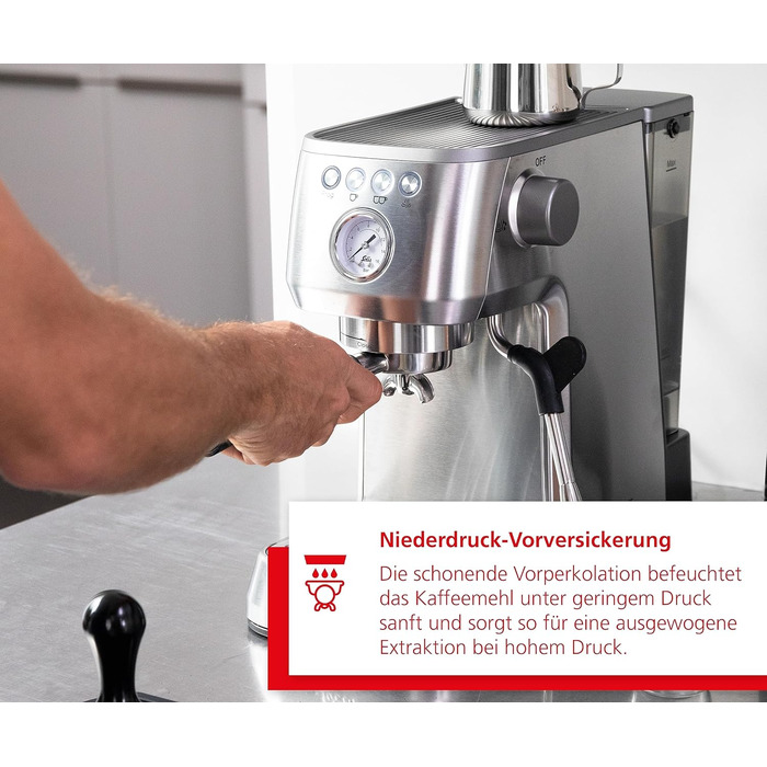 Кавомашина Solis Barista Perfetta Plus V2, напівавтоматична, з капучинатором, програмована, знімний резервуар для води, функції гарячої води та пари, срібляста