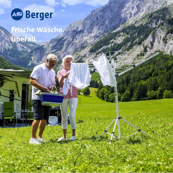 Складана сушарка для білизни BERGER Super Pop Up з підставкою та чохлом, стійка до погоди, для кемпінгу та балкона (Срібляста)