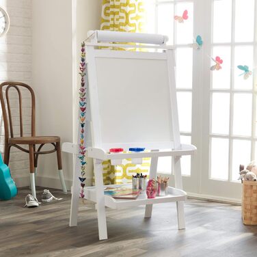 KidKraft Розкішна мольберт з дерева для дітей, двостороння дитяча дошка та Whiteboard, крейдяна дошка з рулоном паперу та 3 кольоровими стаканчиками, іграшка для дітей від 3 років, 62040