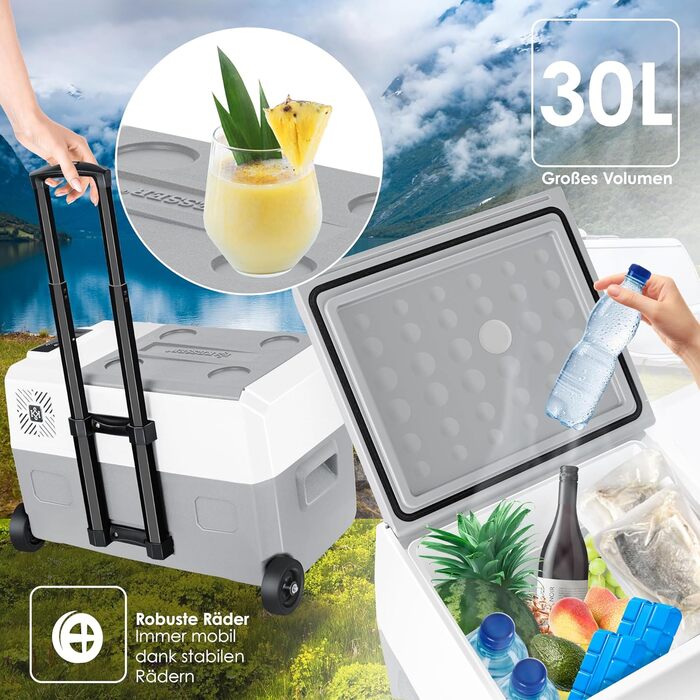 Холодильник KESSER® Kompressor 30л, -20°C, з APP-керуванням, USB, 12/24V/230V, для авто/човнів, сірий