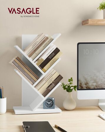 VASAGLE книжкова полиця у вигляді дерева, 5-рівнева, кутова, компактна, стелаж для зберігання у спальню, вітальню, домашній офіс, хмарно-білий LBC183T14