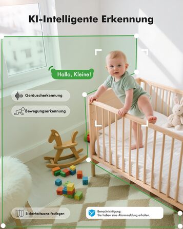 Відеоняня з камерою 1080P HD PTZ 360° та Wi-Fi: монітор для немовлят з додатком, нічним баченням, 4x Zoom, детекцією руху/звуку, двостороннім аудіо, автотрекінгом та сповіщеннями