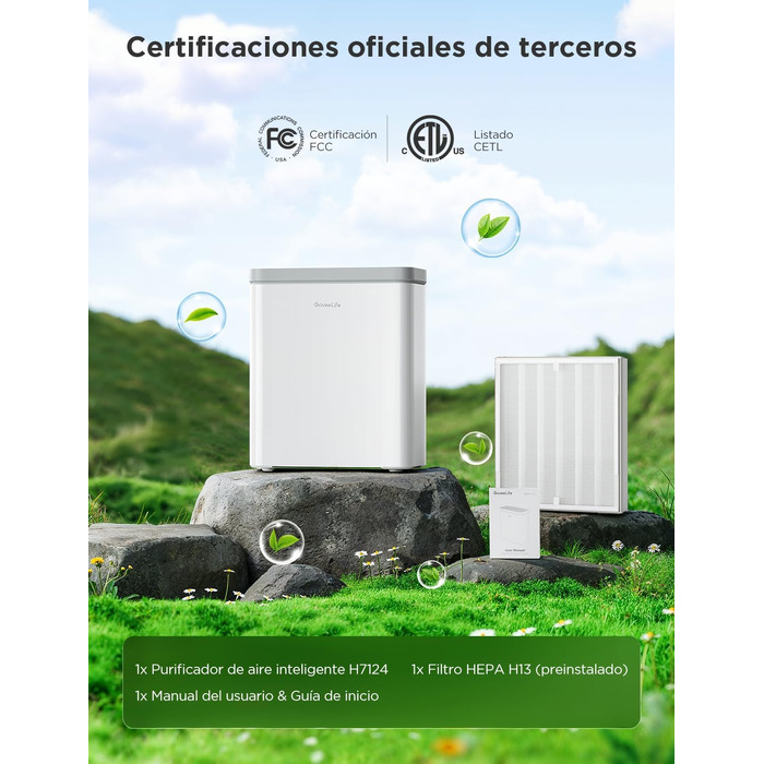 Розумний очищувач повітря GoveeLife з PM2.5 монітором для великих приміщень до 97 м², HEPA-фільтр 3-в-1, керування через App та Alexa, режим сну, від пилу, шерсті тварин та пилку