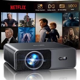 Smart проектор TOPTRO 4K HDR10 WiFi 6 Bluetooth: Dolby Audio, 1000 ANSI лм, Автофокус, Трапецеїдальна корекція 6D, Підтримка Netflix, Чорний