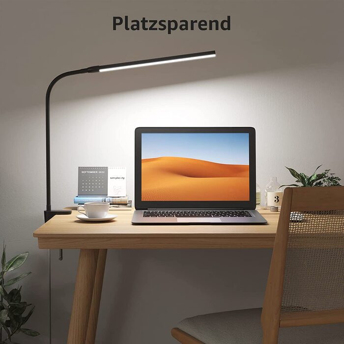Lepro LED настільна лампа з прищіпкою, архітекторська лампа зі штангою, захист для очей, USB, 3 режими кольору, 10 рівнів яскравості, диммована, для офісу, чорна