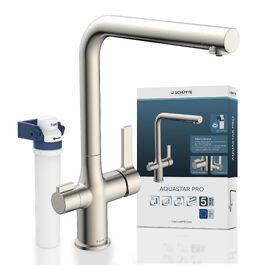 Кухонний змішувач SCHÜTTE 99805 AQUASTAR PRO з системою фільтрації води, 3-ходовий кран для питної води проти вапна та важких металів, нержавіюча сталь