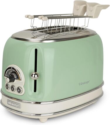 Тостер Ariete Vintage 155, 2-слотовий, ретро-дизайн, 6 режимів, автоматичний викид, функція розморожування, нержавіюча сталь, з притискачами для сендвічів, 810 Вт