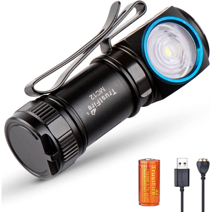 Ліхтарик TrustFire MC12 Mini LED, 1000 Люмен, акумулятор 16340, магнітна USB зарядка, без налобного ременя, чорний