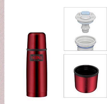 Термос-пляшка Thermos Light & Compact 0,35 л, нержавіюча сталь, червоний, ізольована, з кришкою-чашкою, тримає тепло 12 годин, холод 24 години, герметична, BPA Free, можна мити в посудомийці