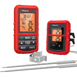 ThermoPro TP20 Цифровий термометр для м'яса з радіусом дії 150м. Підходить для гриля, духовки та барбекю. Бездротовий термометр з 2 датчиками температури