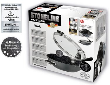 Wok STONELINE Future 32 см з кришкою-ситом, знімні ручки, індукція, алюмінієвий литий, антипригарне покриття з кам'яними частинками, сірий