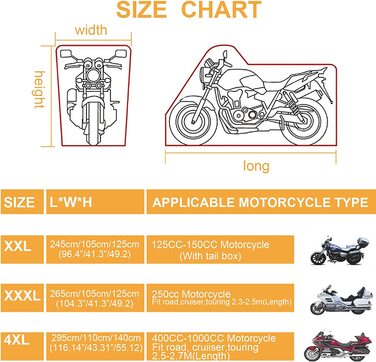 Baogaier Мотоциклетний чохол 300D, водонепроникний, XXXL, посилений, для вулиці, з подвійними швами та замковим отвором, 265x105x125 см, чорний