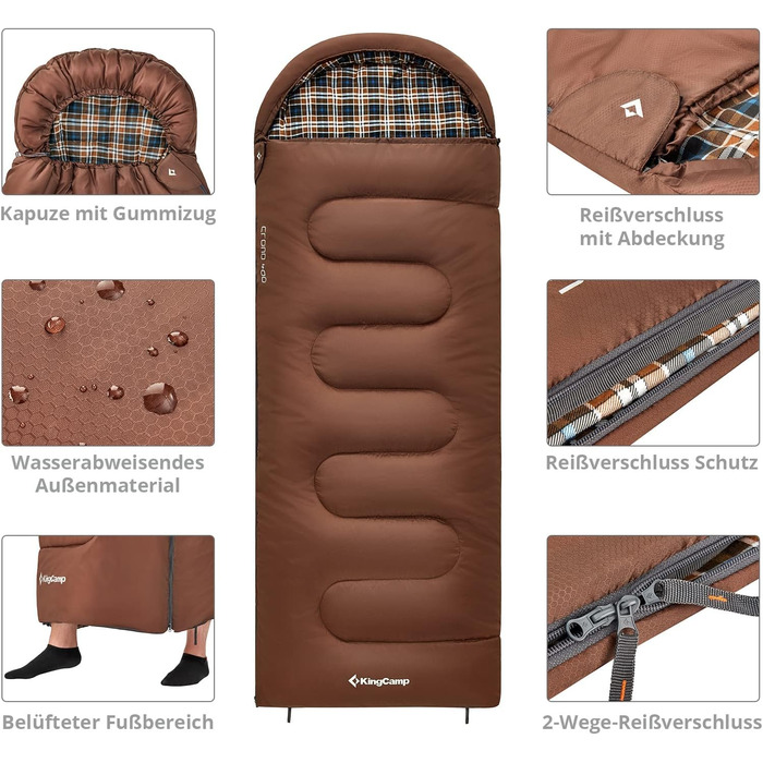 Зимовий спальний мішок KingCamp Cloud 400 XL широкий, бавовна, до -15°C